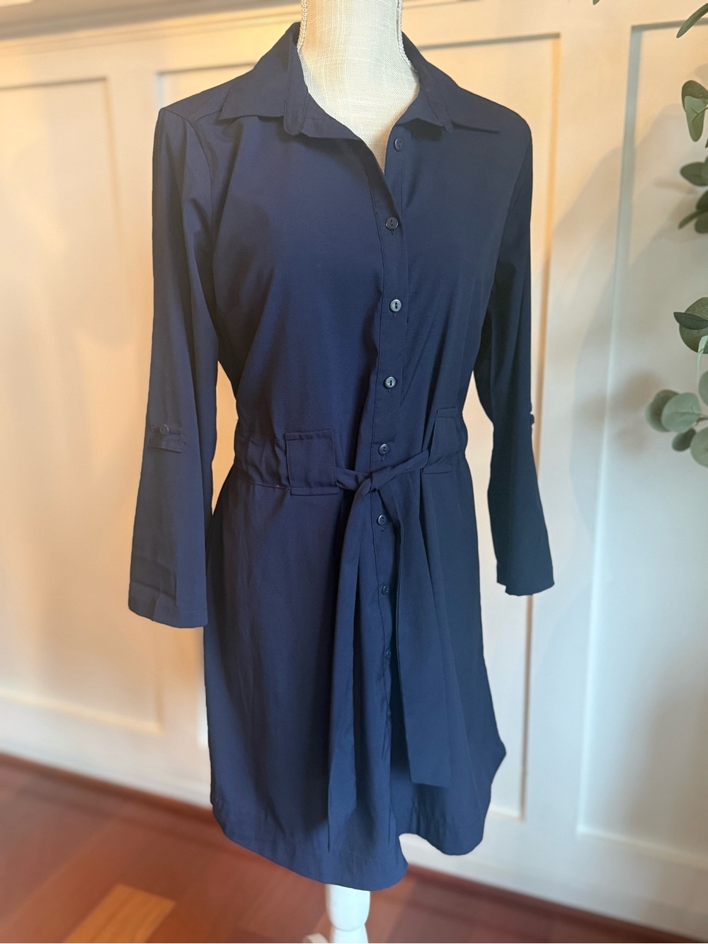 Classic Navy Shirt Dress with Tie Waist